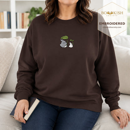 Forest Spirits and Flowers Embroidered Sweatshirt | Reader Gift Dark Chocolate