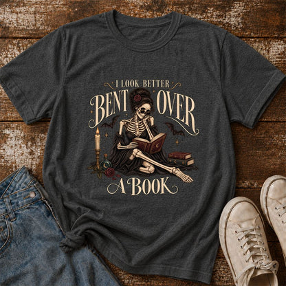 I Look Better Bent Over A Book Printed T-Shirt | Halloween Smut Book Lover Gift Dark Heather