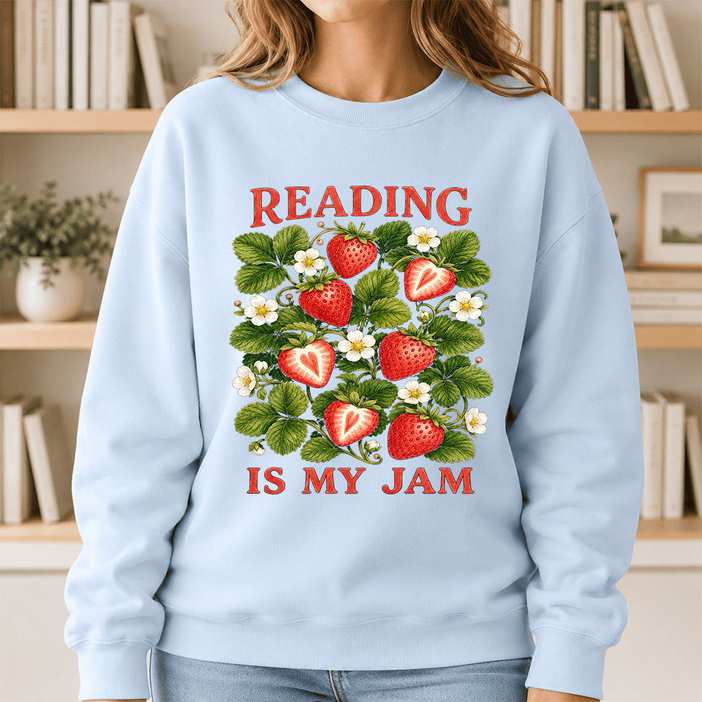 Reading Is My Jam Crewneck Sweatshirt | Reader Gift Light Blue