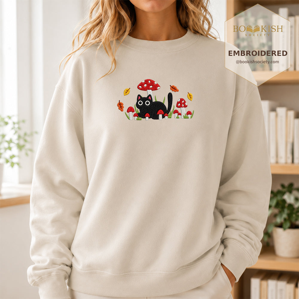 Mushroom Cat Embroidered Sweatshirt | Reader Gift Sand