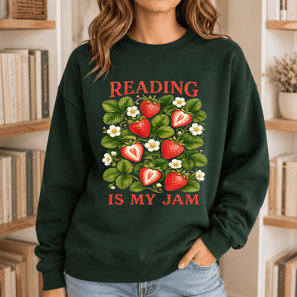 Reading Is My Jam Crewneck Sweatshirt | Reader Gift Forest Green
