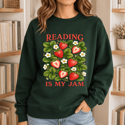 Reading Is My Jam Crewneck Sweatshirt | Reader Gift Forest Green
