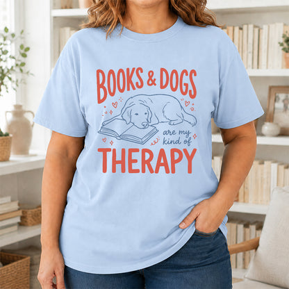 Give Me Books & Dogs Cotton T-Shirt | Dogs Lover & Reader Gift Light Blue