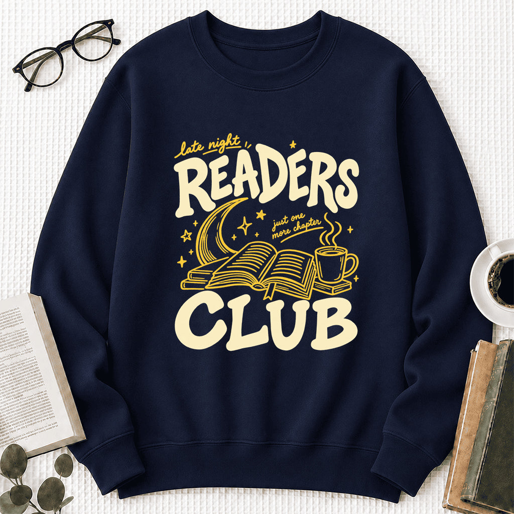Late Night Readers Club Crewneck Sweatshirt | Reader Gift Navy