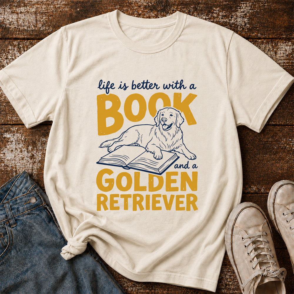 Life Is Better With A Book And A Golden Retriever Softstyle T-Shirt | Book Lover Gift Natural