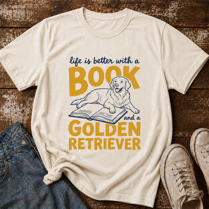 Life Is Better With A Book And A Golden Retriever Softstyle T-Shirt | Book Lover Gift Natural