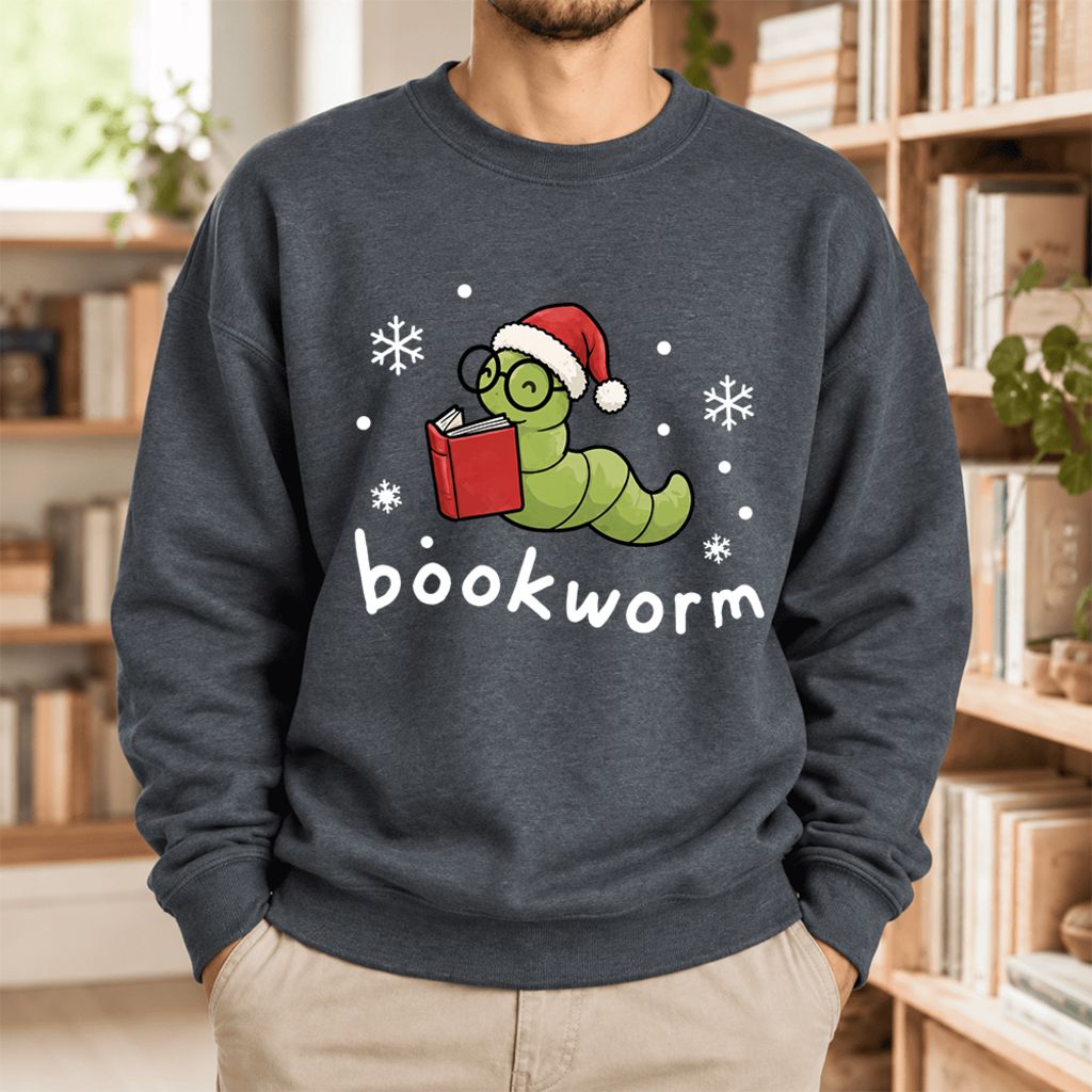 Christmas Bookworm Softstyle Sweatshirt | Christmas Book Lover Gift Dark Heather