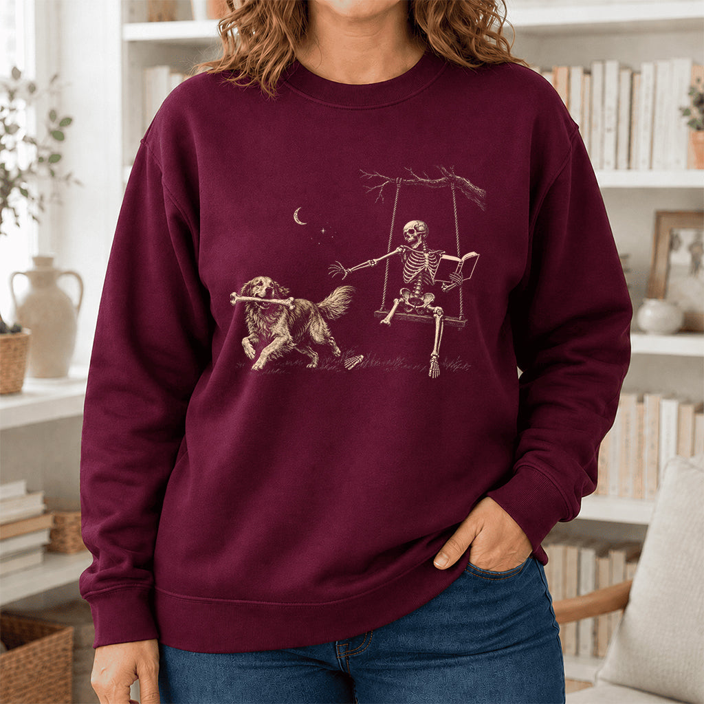 Funny Reading Book With Golden Retriever Printed Sweatshirt | Halloween Dog Lover & Reader Gift Maroon