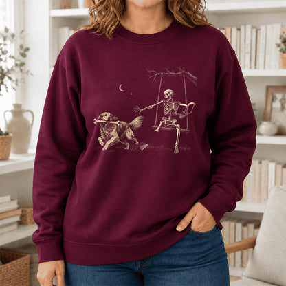 Funny Reading Book With Golden Retriever Printed Sweatshirt | Halloween Dog Lover & Reader Gift Maroon