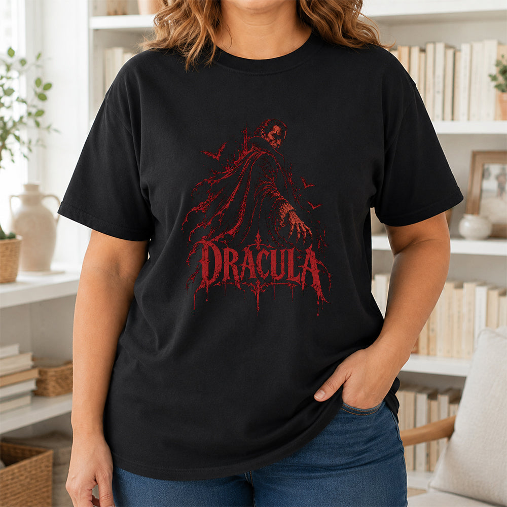Dracula Printed T-Shirt | Halloween Horror Book Lover Gift Black