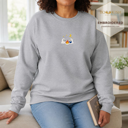 Cute Ghost Camping Embroidered Sweatshirt | Reader Gift Sport Grey