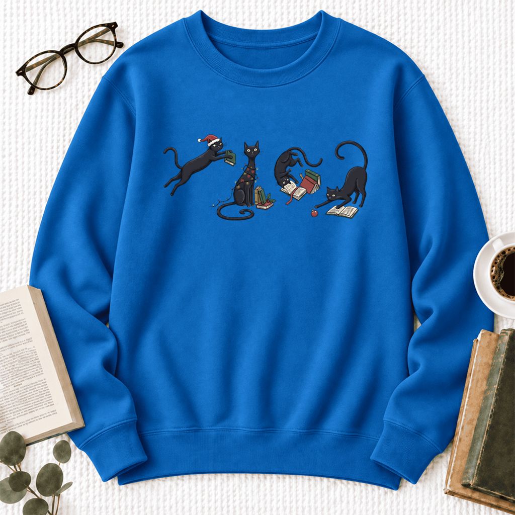Christmas Reading Cats Softstyle Sweatshirt | Christmas Book Lover Gift Royal