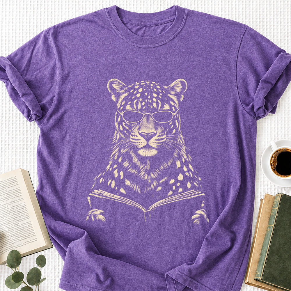 Leopard Reading Book Softstyle T-Shirt | Book Lover Gift Heather Purple