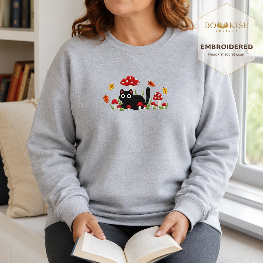Mushroom Cat Embroidered Sweatshirt | Reader Gift Sport Grey