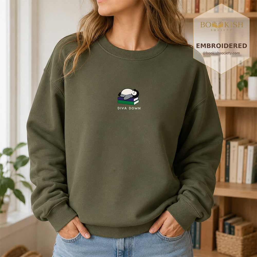 Diva Down Penguin Embroidered Sweatshirt | Reader Gift Military Green