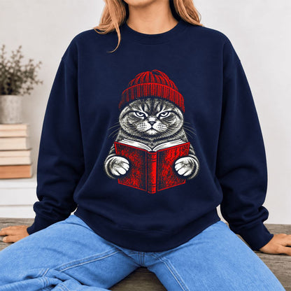 Vintage Reading Cat British Shorthair Softstyle Sweatshirt | Christmas Gift Navy