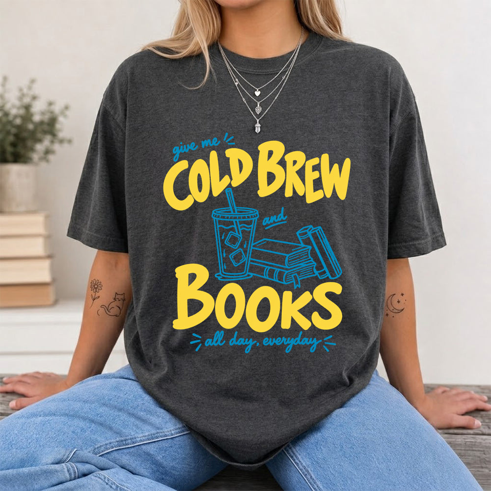 Give Me Cold Brew And Books Softstyle T-Shirt | Book Lover Gift Dark Heather