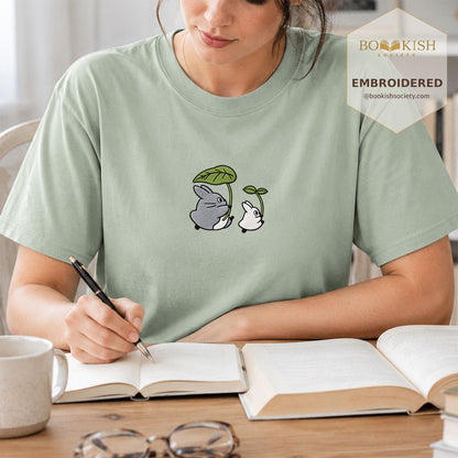 Embroidered Forest Spirits and Flowers Comfort Color® T-shirt Book Lover Gift Bay