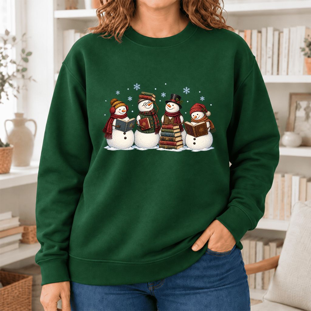 Bookish Snowman Club Softstyle Sweatshirt | Christmas Book Lover Gift Forest Green