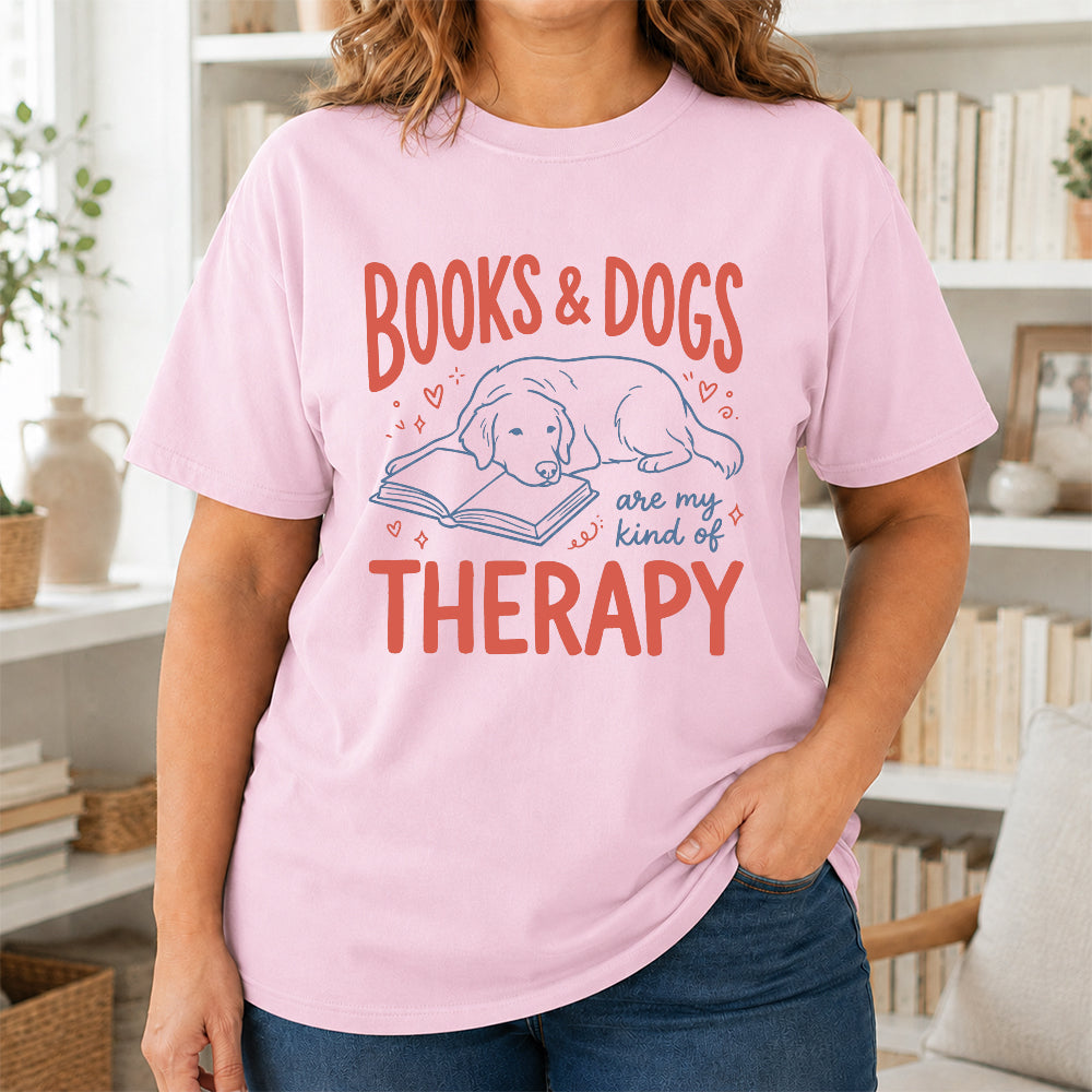 Give Me Books & Dogs Cotton T-Shirt | Dogs Lover & Reader Gift Light Pink