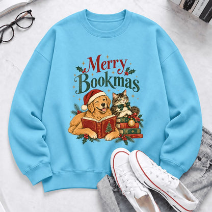 Merry Bookmas Softstyle Sweatshirt | Christmas Book Lover Gift Sky