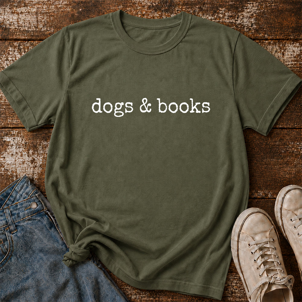 Dogs & Books Sport Cotton T-Shirt | Dog Lover & Reader Gift Military Green
