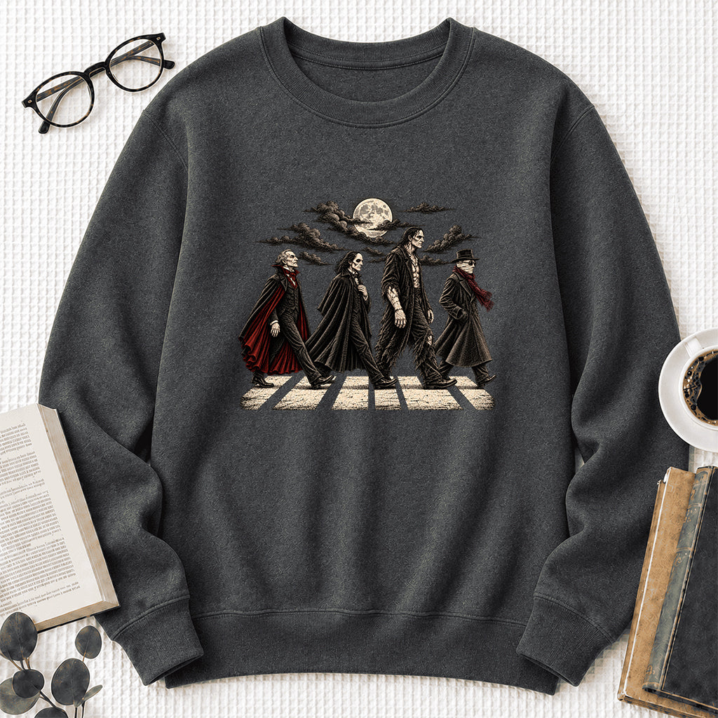 Monsters Road Printed Sweatshirt | Halloween Book Lover Gift Dark Heather