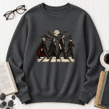 Monsters Road Printed Sweatshirt | Halloween Book Lover Gift Dark Heather