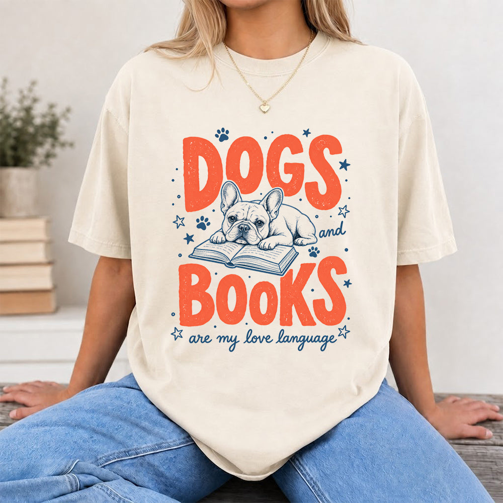 Dogs And Books Are My Love Language Sport Cotton T-Shirt | Dog Lover & Reader Gift Natural