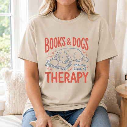 Give Me Books & Dogs Cotton T-Shirt | Dogs Lover & Reader Gift Sand