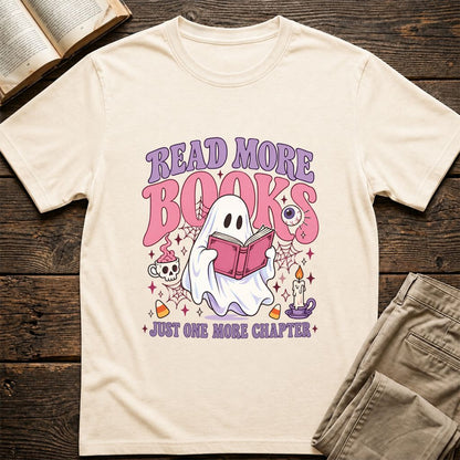 Read More Books Ghost Printed T-Shirt | Halloween Book Lover Gift Natural