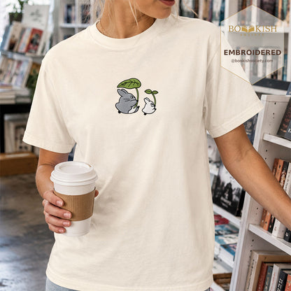 Embroidered Forest Spirits and Flowers Comfort Color® T-shirt Book Lover Gift Ivory