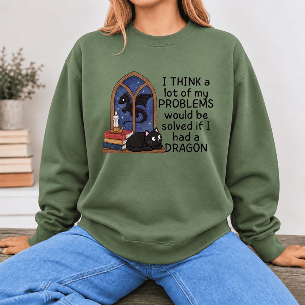 If I Could Have A Dragon Softstyle Sweatshirt | Fantasy Book Lover Gift Military Green