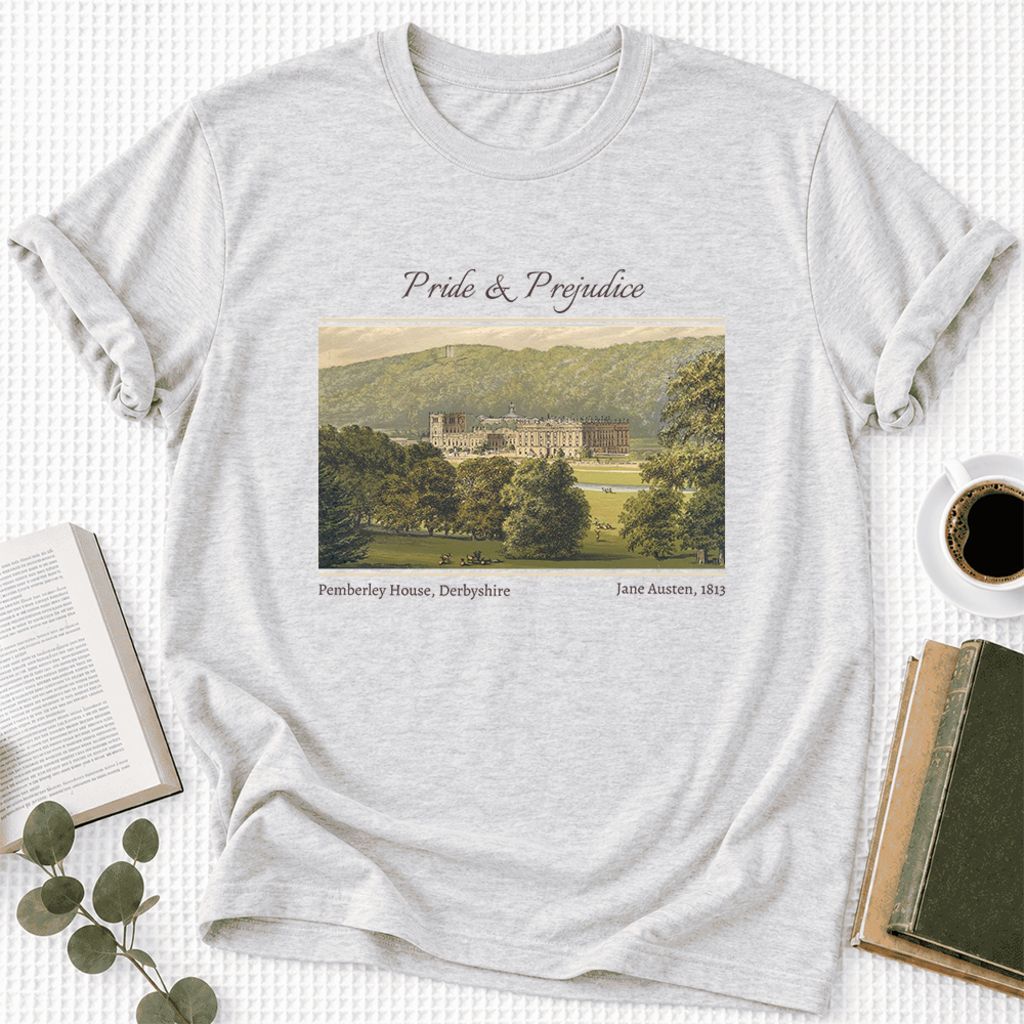Pemberley House Pride And Prejudice Ultra-Soft Cotton T-Shirt | Gift Ash