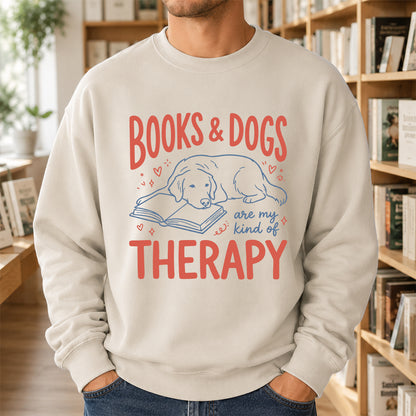 Give Me Books & Dogs Crewneck Sweatshirt | Dog Lover & Reader Gift Sand