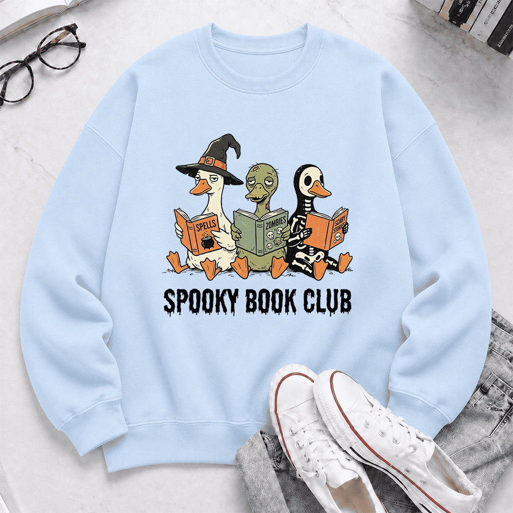 Spooky Book Club Printed Sweatshirt | Halloween Book Lover Gift Light Blue