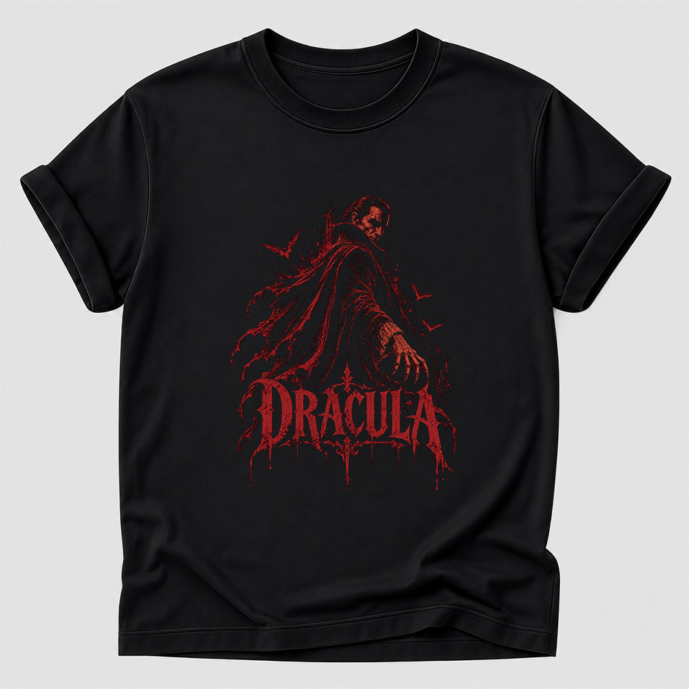 Dracula Printed T-Shirt | Halloween Horror Book Lover Gift Black