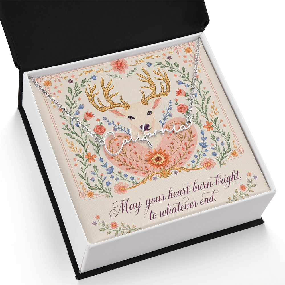 May Your Heart Burn Bright Decorative Card And Custom Name Polished Stainless Steel Necklace With Box Book Lover Gift Font 2
