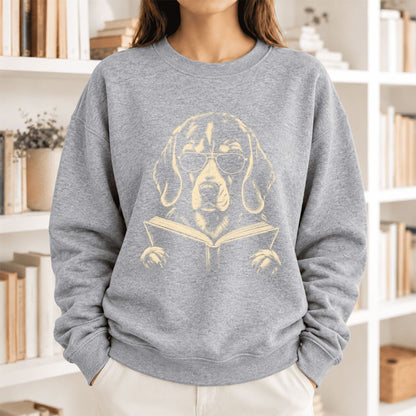 Beagle Reading Book Softstyle Sweatshirt | Dog Mom Reader Gift Sport Grey