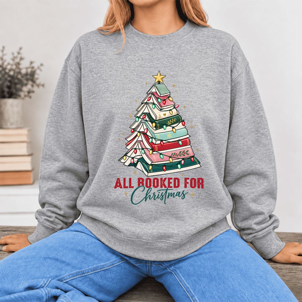 All Booked For Christmas Softstyle Sweatshirt | Christmas Book Lover Gift Sport Grey