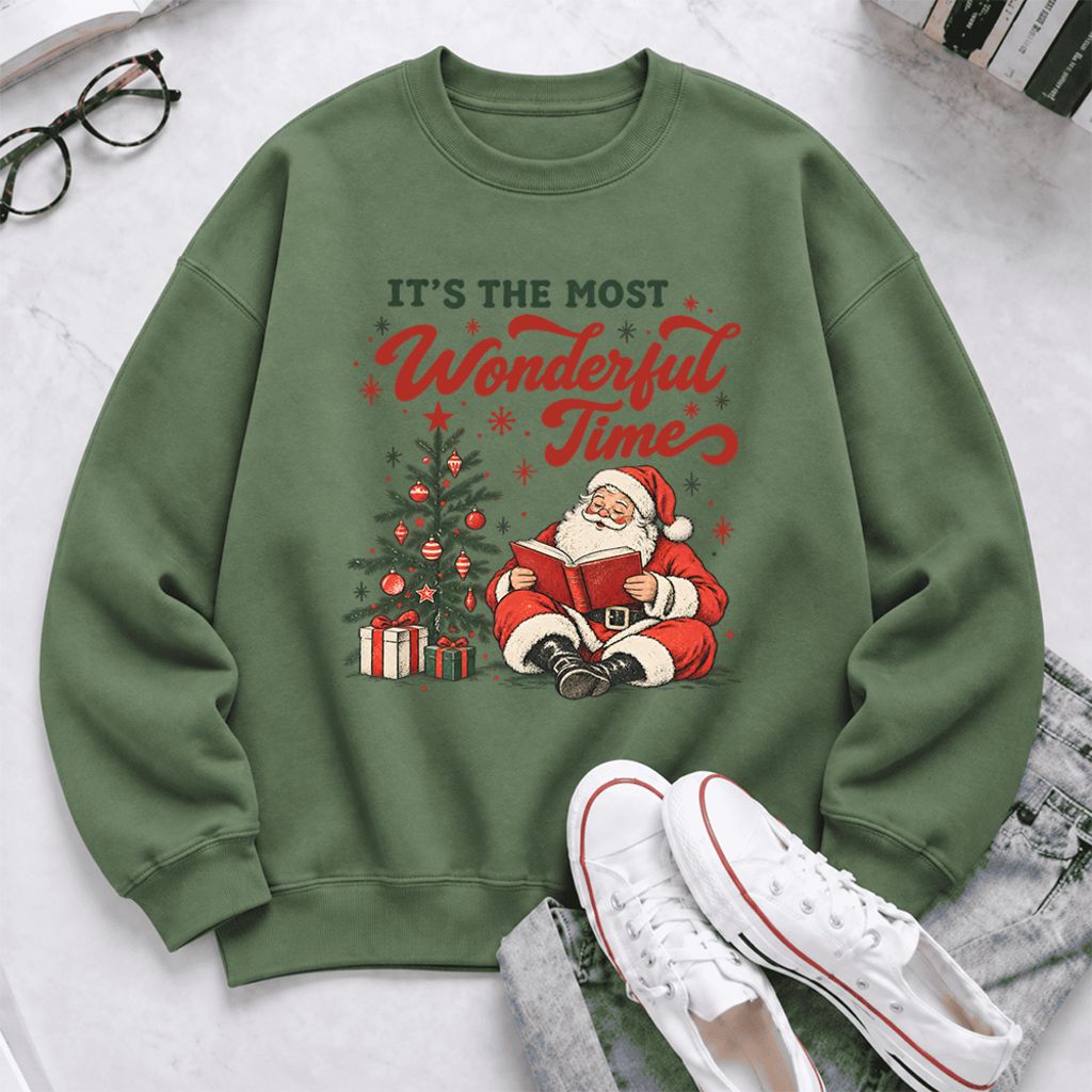 It’S The Most Wonderful Time Softstyle Sweatshirt | Christmas Book Lover Gift Military Green