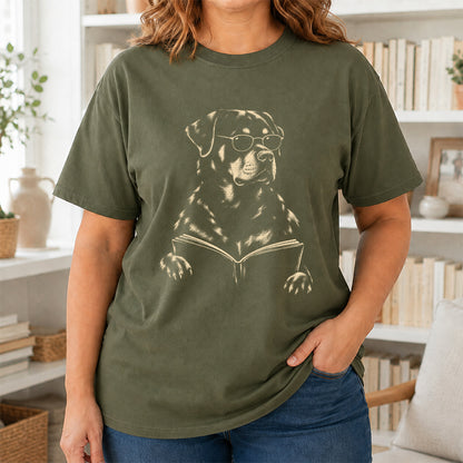 Rottweiler Reading Book Softstyle T-Shirt | Book Lover Gift Military Green