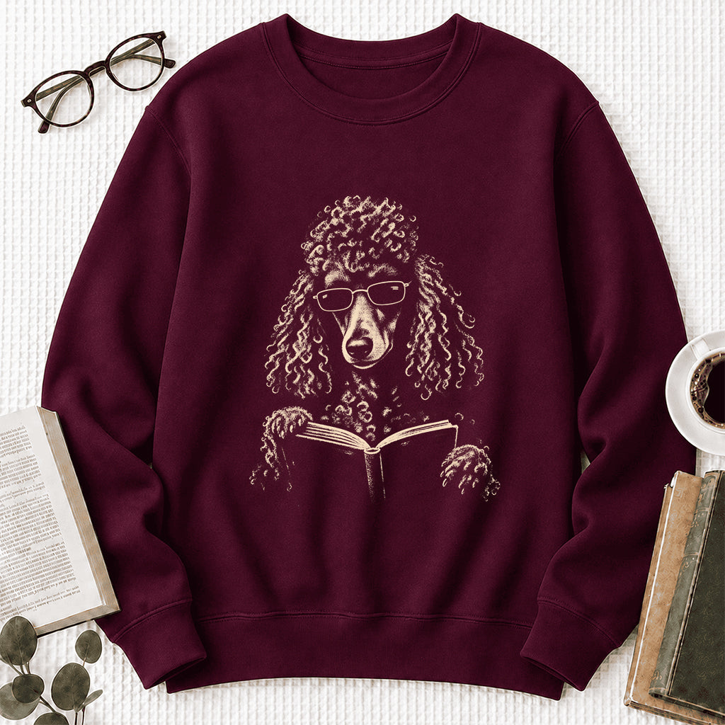 Poodle Reading Book Crewneck Sweatshirt | Reader Gift Maroon