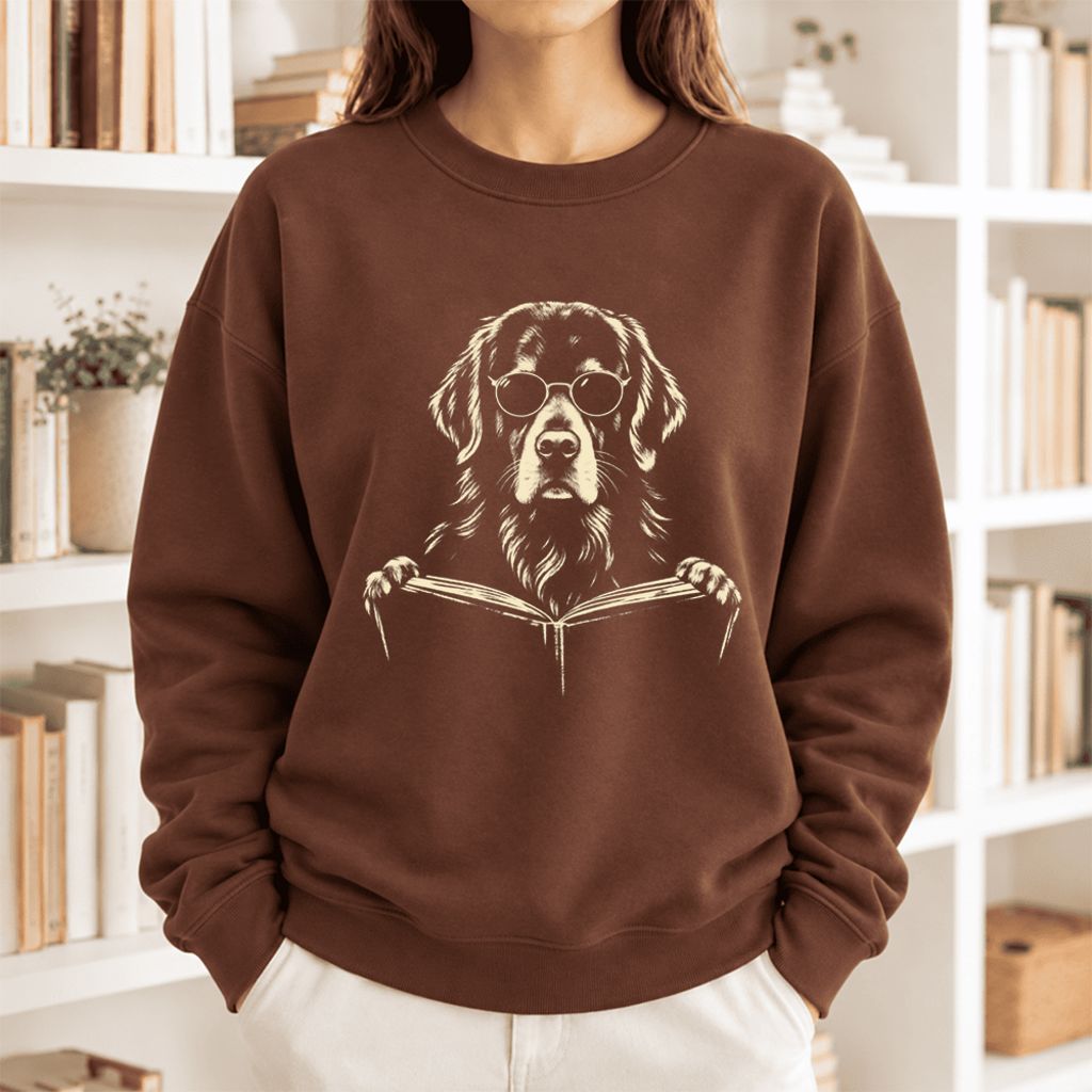 Golden Retriever Reading Book Softstyle Sweatshirt | Golden Retriever Gift Cocoa