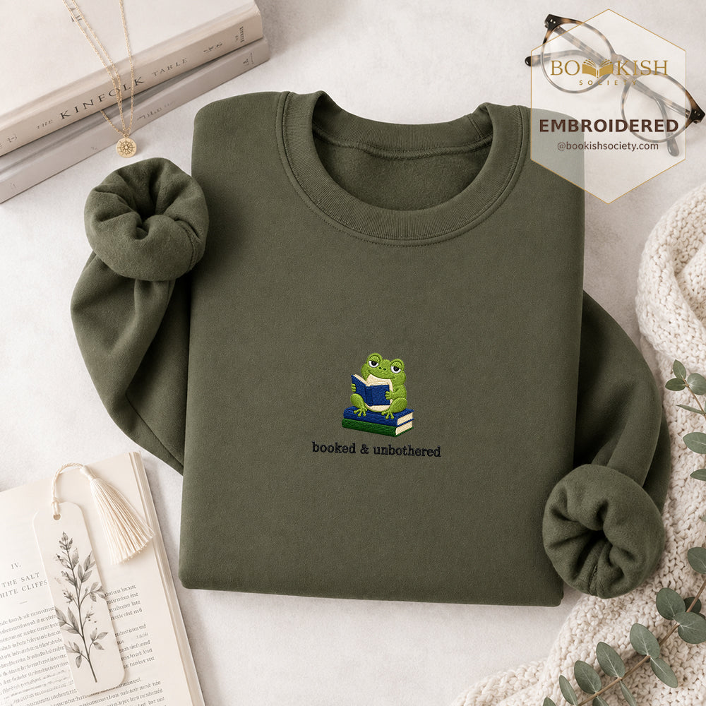 Booked and Unbothered Embroidered Sweatshirt | Reader Gift Military Green