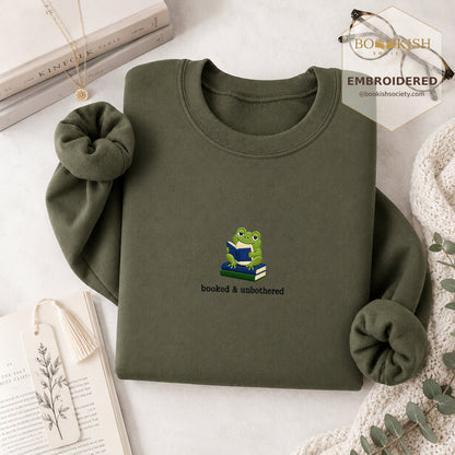 Booked and Unbothered Embroidered Sweatshirt | Reader Gift Military Green