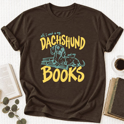 All I Need Is My Dachshund And My Books Ultra-Soft Cotton T-Shirt | Gift Brown