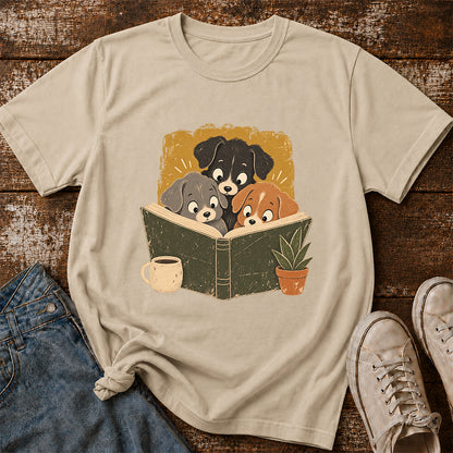 Minimal Japanese Dogs Reading Softstyle T-Shirt | Book Lover Gift Sand