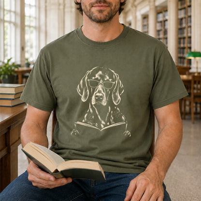 German Shorthaired Pointer Reading Book Softstyle T-Shirt | Book Lover Gift Military Green