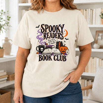 Spooky Readers Book Club Printed T-Shirt | Halloween Book Lover Gift Natural